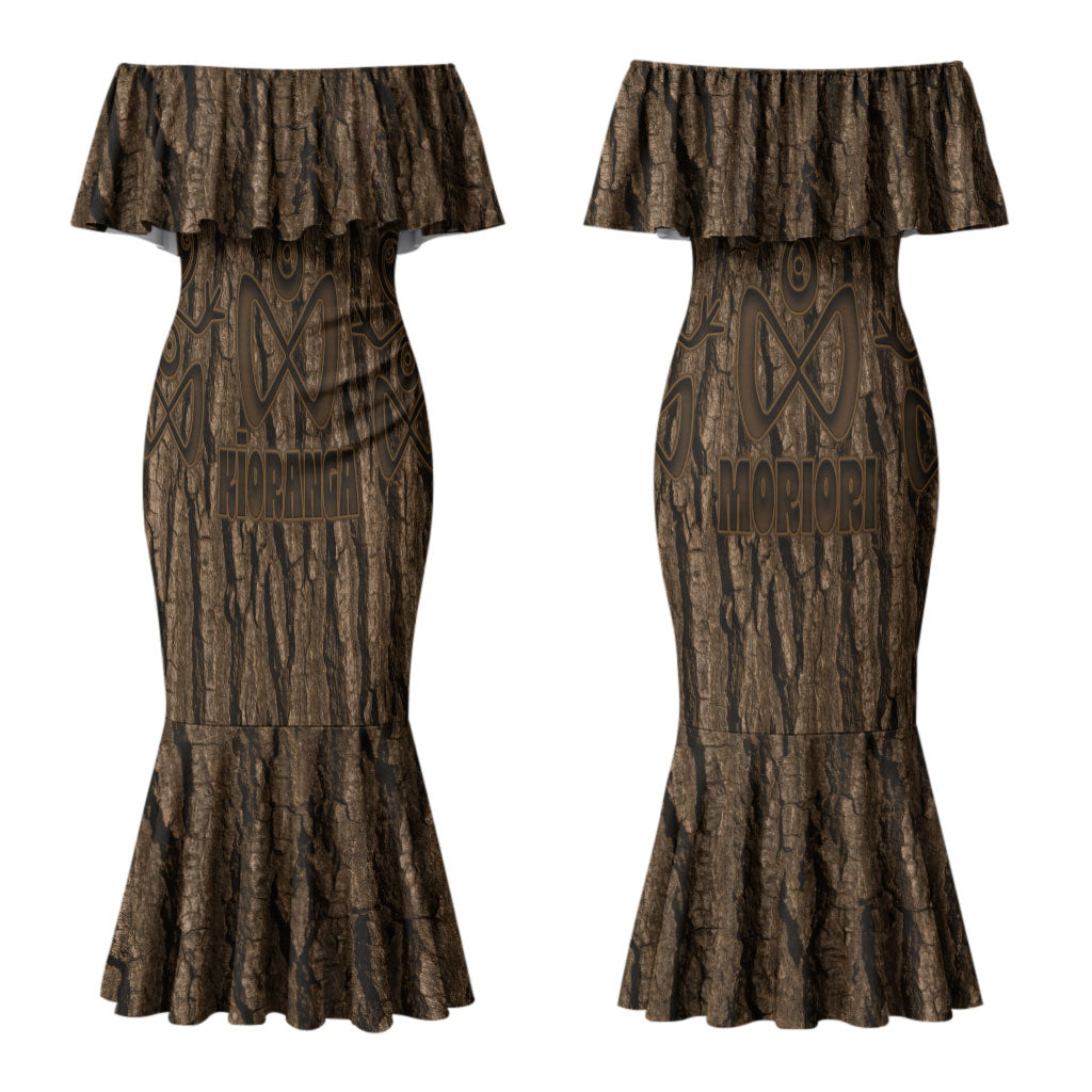 Kioranga Moriori New Zealand Couples Matching Mermaid Dress and Long Sleeve Button Shirt Kopi Rakau Carving Art LT14 - Polynesian Pride