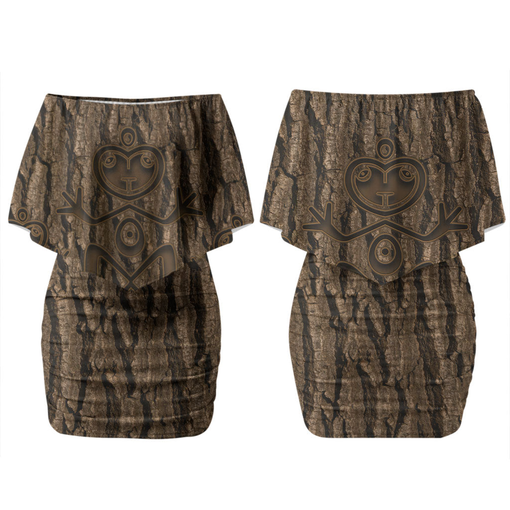 Kioranga Moriori New Zealand Couples Matching Off Shoulder Short Dress and Long Sleeve Button Shirt Kopi Rakau Carving Art LT14 - Polynesian Pride