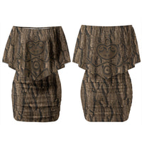 Kioranga Moriori New Zealand Couples Matching Off Shoulder Short Dress and Long Sleeve Button Shirt Kopi Rakau Carving Art LT14 - Polynesian Pride