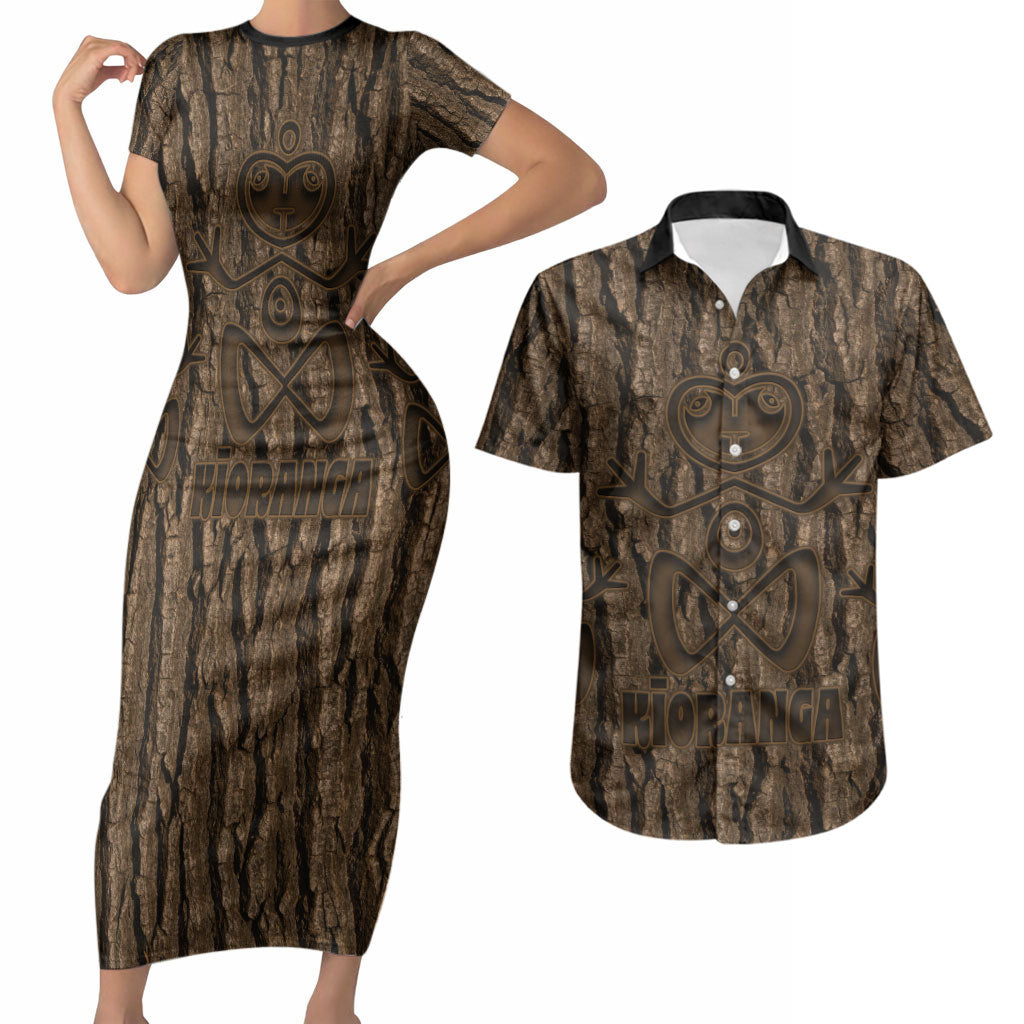Kioranga Moriori New Zealand Couples Matching Short Sleeve Bodycon Dress and Hawaiian Shirt Kopi Rakau Carving Art LT14 Brown - Polynesian Pride