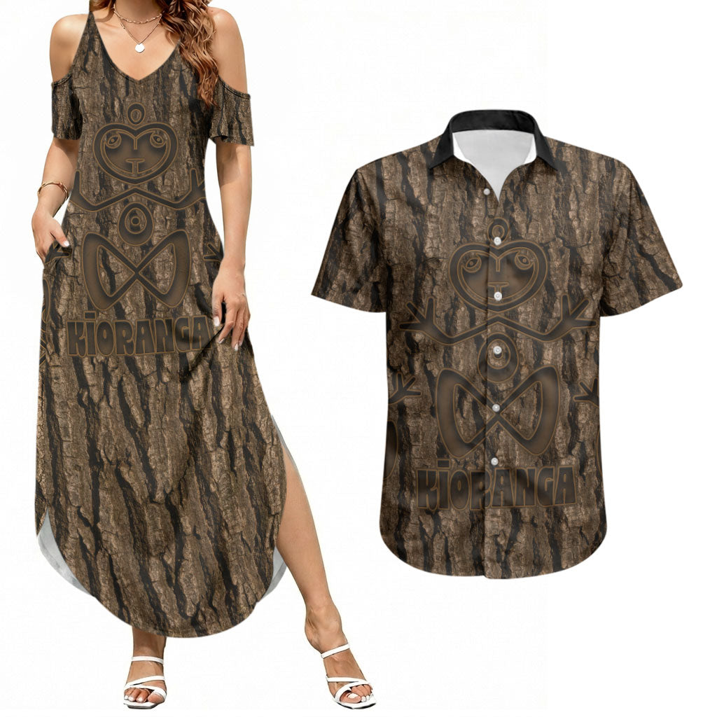 Kioranga Moriori New Zealand Couples Matching Summer Maxi Dress and Hawaiian Shirt Kopi Rakau Carving Art LT14 Brown - Polynesian Pride
