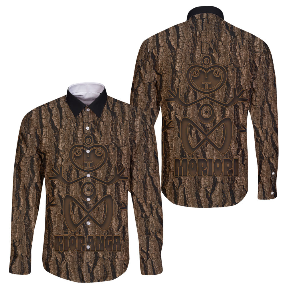 Kioranga Moriori New Zealand Family Matching Long Sleeve Bodycon Dress and Hawaiian Shirt Kopi Rakau Carving Art LT14 Dad's Shirt - Long Sleeve Brown - Polynesian Pride