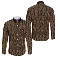 Kioranga Moriori New Zealand Family Matching Off Shoulder Maxi Dress and Hawaiian Shirt Kopi Rakau Carving Art LT14 Dad's Shirt - Long Sleeve Brown - Polynesian Pride