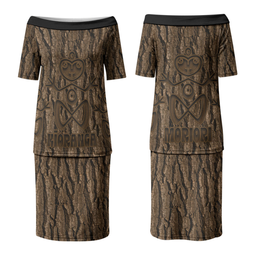 Kioranga Moriori New Zealand Family Matching Puletasi and Hawaiian Shirt Kopi Rakau Carving Art LT14 Mom's Dress Brown - Polynesian Pride