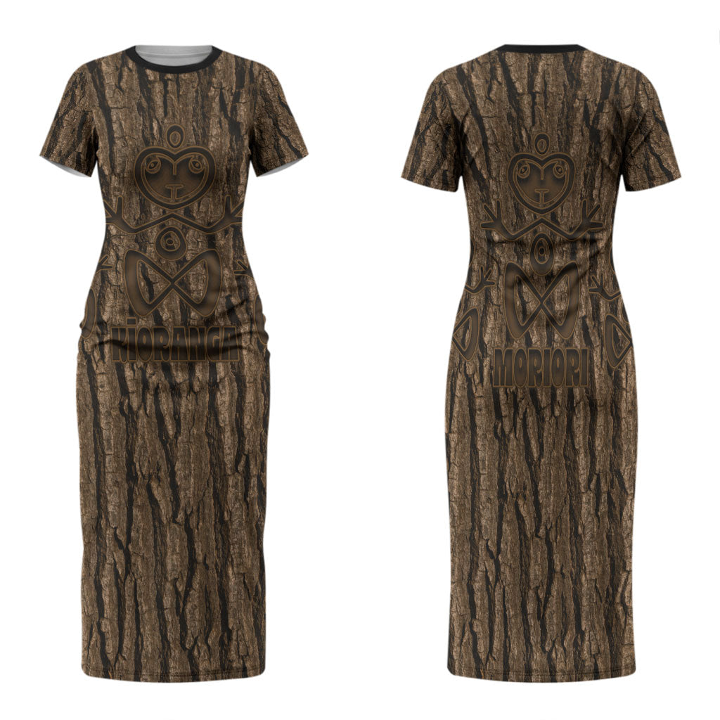Kioranga Moriori New Zealand Family Matching Short Sleeve Bodycon Dress and Hawaiian Shirt Kopi Rakau Carving Art LT14 Mom's Dress Brown - Polynesian Pride