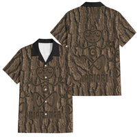 Kioranga Moriori New Zealand Family Matching Summer Maxi Dress and Hawaiian Shirt Kopi Rakau Carving Art LT14 Dad's Shirt - Short Sleeve Brown - Polynesian Pride