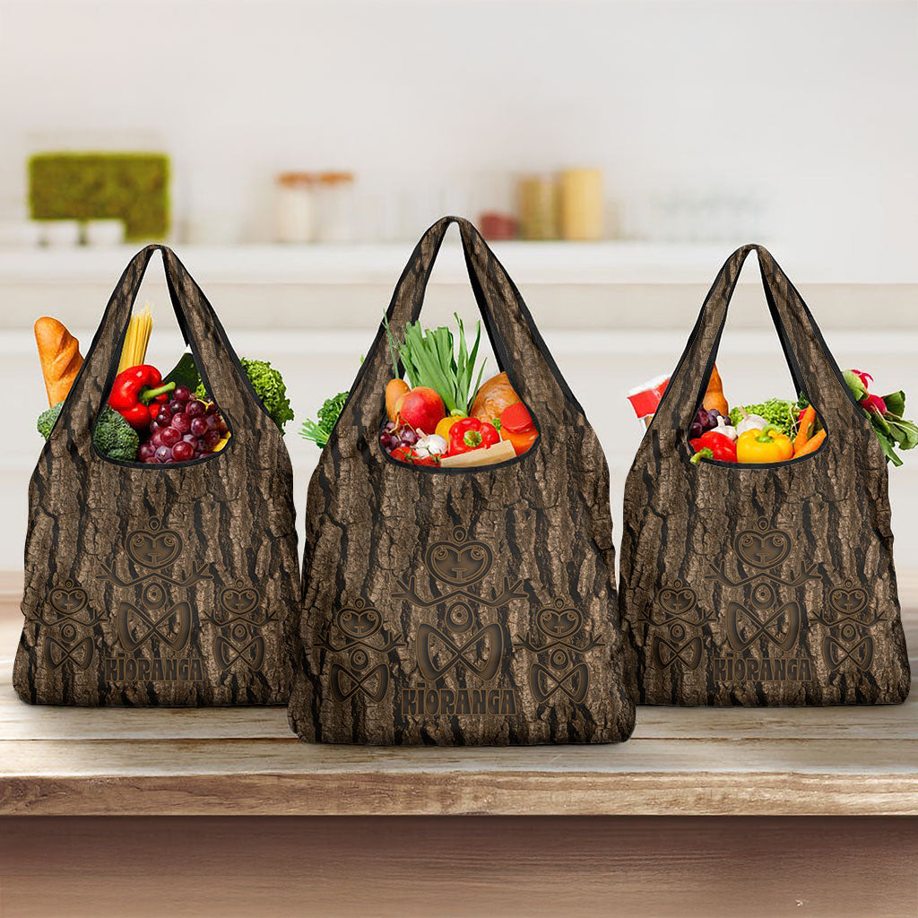 Kioranga Moriori New Zealand Grocery Bag Kopi Rakau Carving Art LT14 3-pack One Size Brown - Polynesian Pride