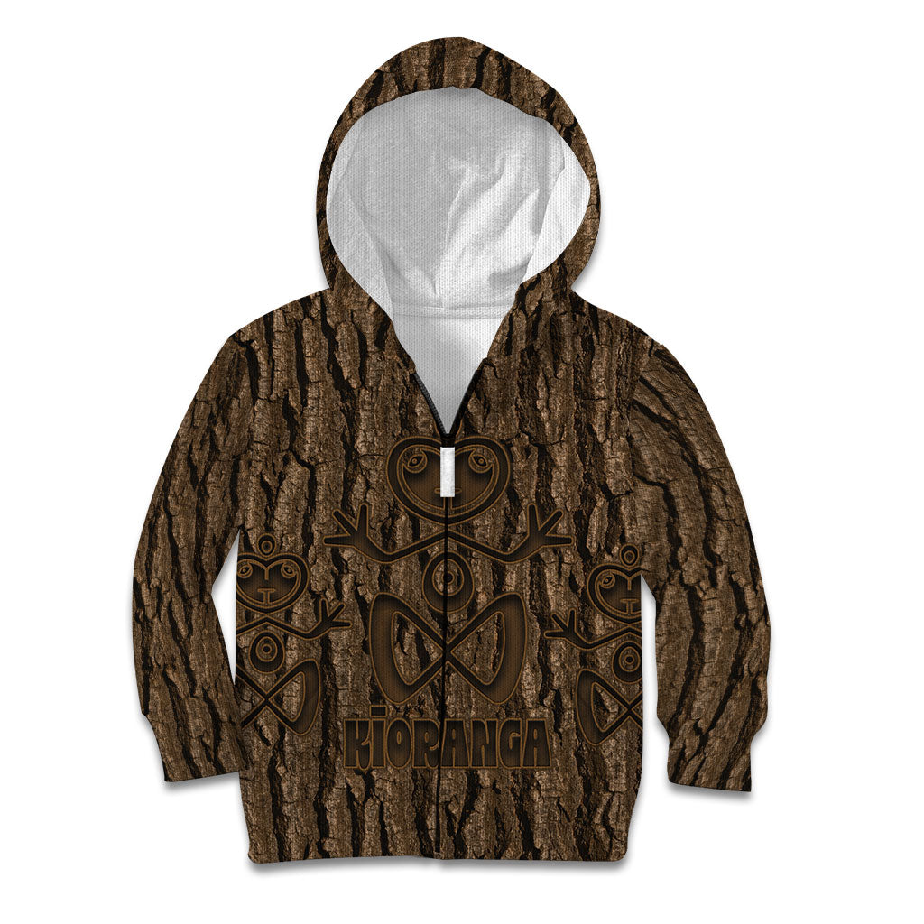 Kioranga Moriori New Zealand Kid Hoodie Kopi Rakau Carving Art LT14 Zip Hoodie Brown - Polynesian Pride
