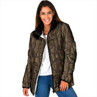 Kioranga Moriori New Zealand Padded Jacket Kopi Rakau Carving Art LT14 Women Brown - Polynesian Pride