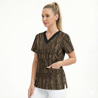 Kioranga Moriori New Zealand Scrub Top Kopi Rakau Carving Art LT14 - Polynesian Pride