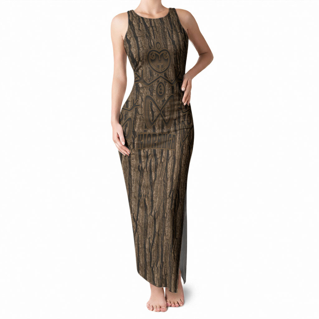 Kioranga Moriori New Zealand Tank Maxi Dress Kopi Rakau Carving Art LT14 Women Brown - Polynesian Pride