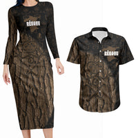 Moriori Kekoru New Zealand Personalised Couples Matching Long Sleeve Bodycon Dress and Hawaiian Shirt Kopi Rakau Carving Chatham Islands Map LT14 Black - Polynesian Pride