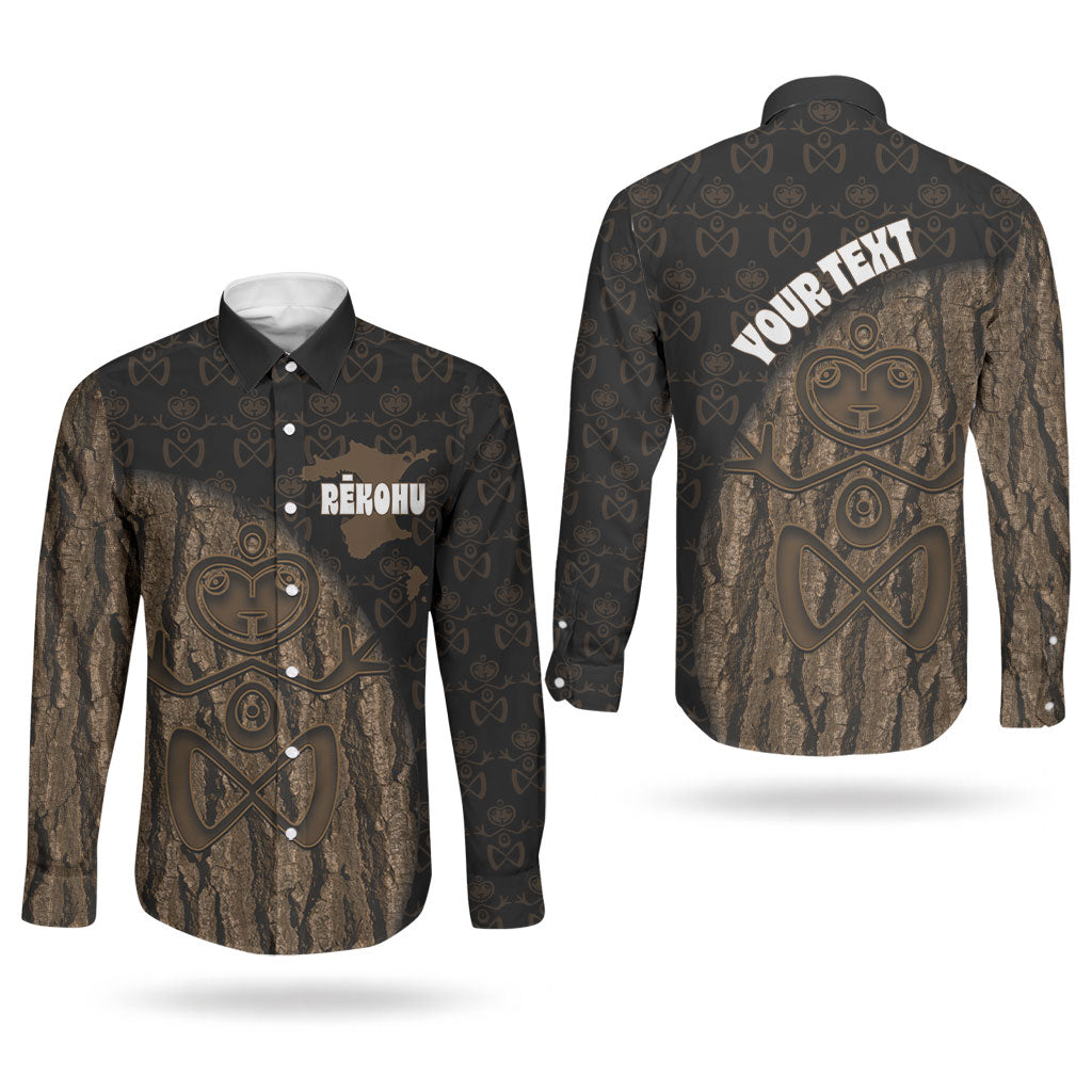 Moriori Kekoru New Zealand Personalised Couples Matching Puletasi and Long Sleeve Button Shirt Kopi Rakau Carving Chatham Islands Map LT14 - Polynesian Pride