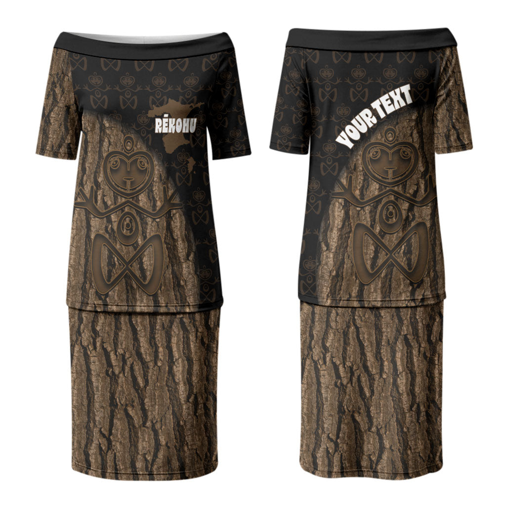 Moriori Kekoru New Zealand Personalised Couples Matching Puletasi and Long Sleeve Button Shirt Kopi Rakau Carving Chatham Islands Map LT14 - Polynesian Pride