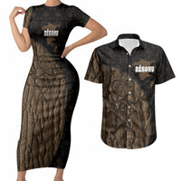 Moriori Kekoru New Zealand Personalised Couples Matching Short Sleeve Bodycon Dress and Hawaiian Shirt Kopi Rakau Carving Chatham Islands Map LT14 Black - Polynesian Pride