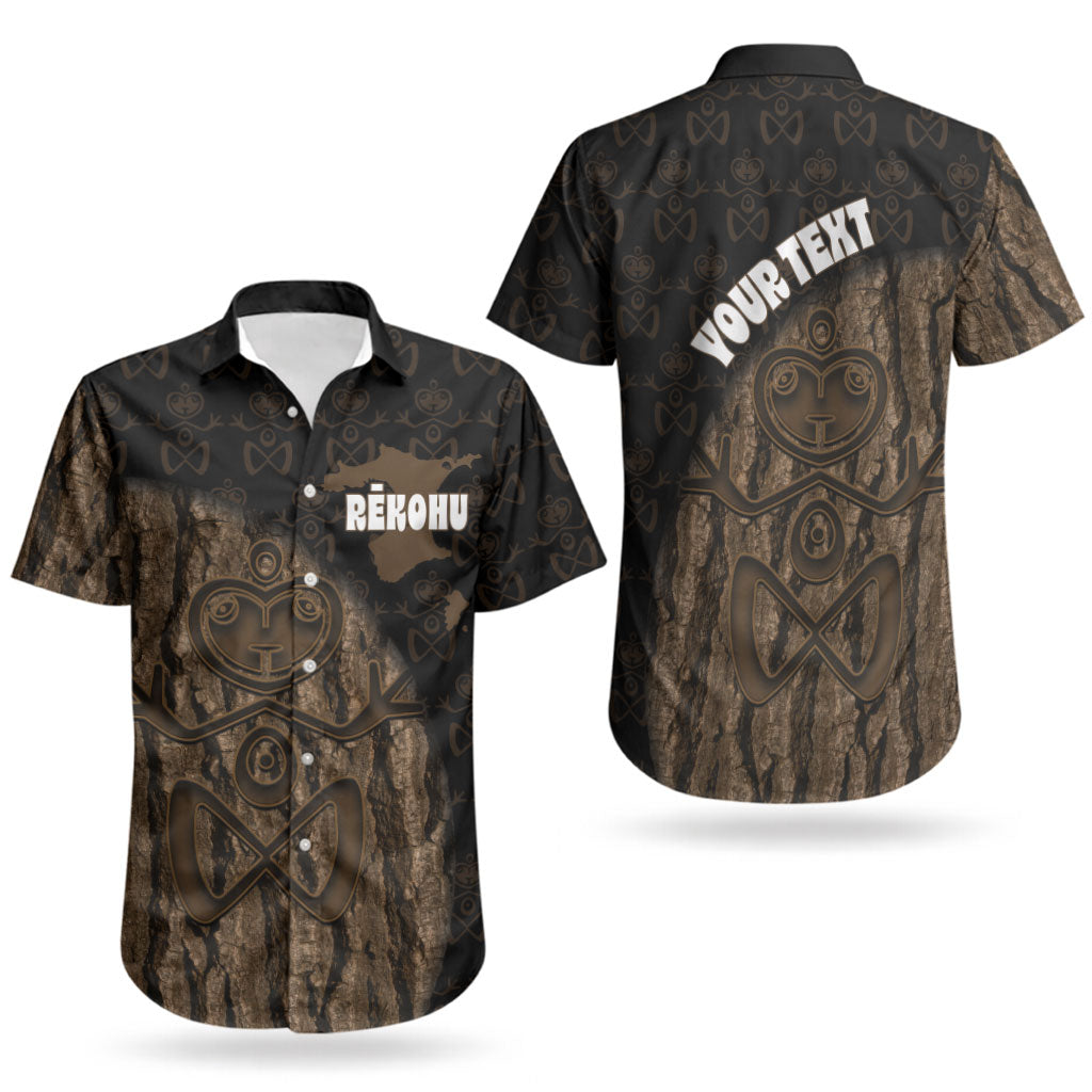 Moriori Kekoru New Zealand Personalised Couples Matching Short Sleeve Bodycon Dress and Hawaiian Shirt Kopi Rakau Carving Chatham Islands Map LT14 - Polynesian Pride