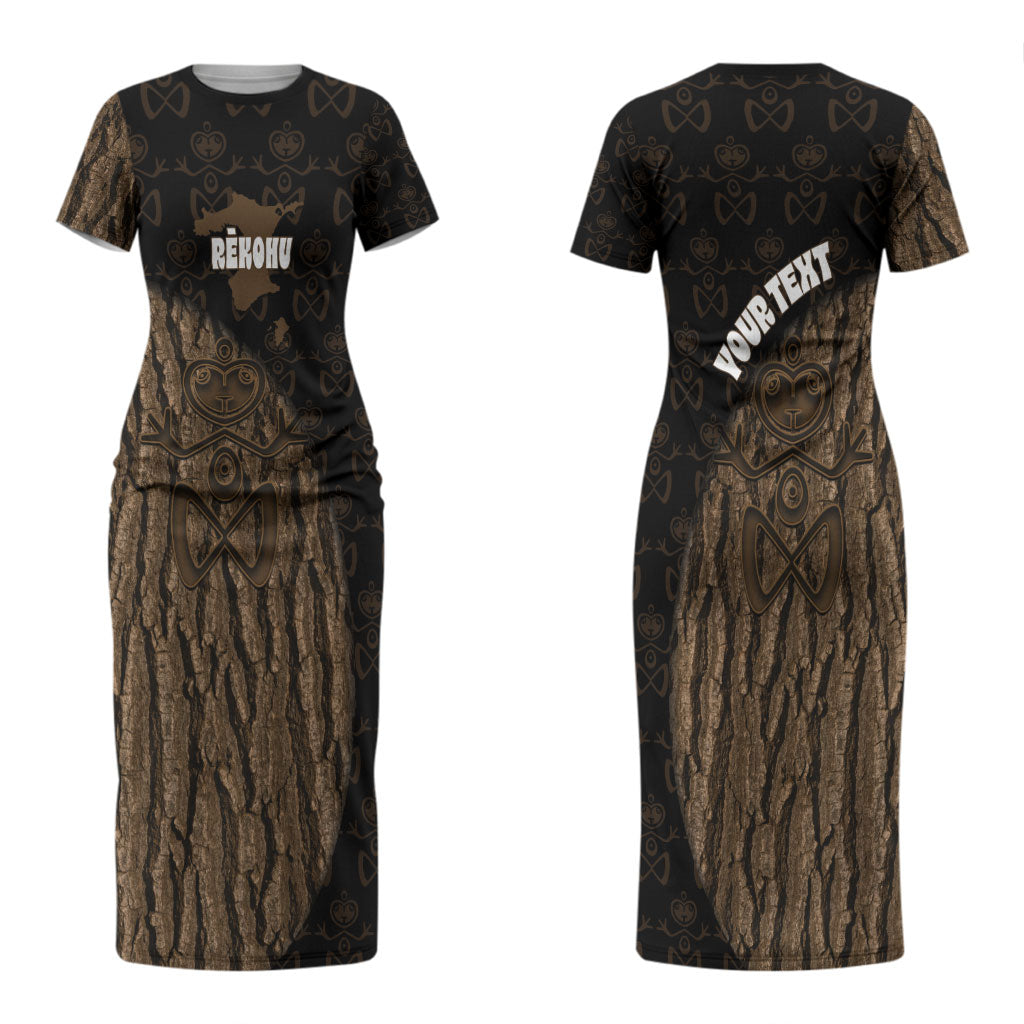 Moriori Kekoru New Zealand Personalised Couples Matching Short Sleeve Bodycon Dress and Hawaiian Shirt Kopi Rakau Carving Chatham Islands Map LT14 - Polynesian Pride