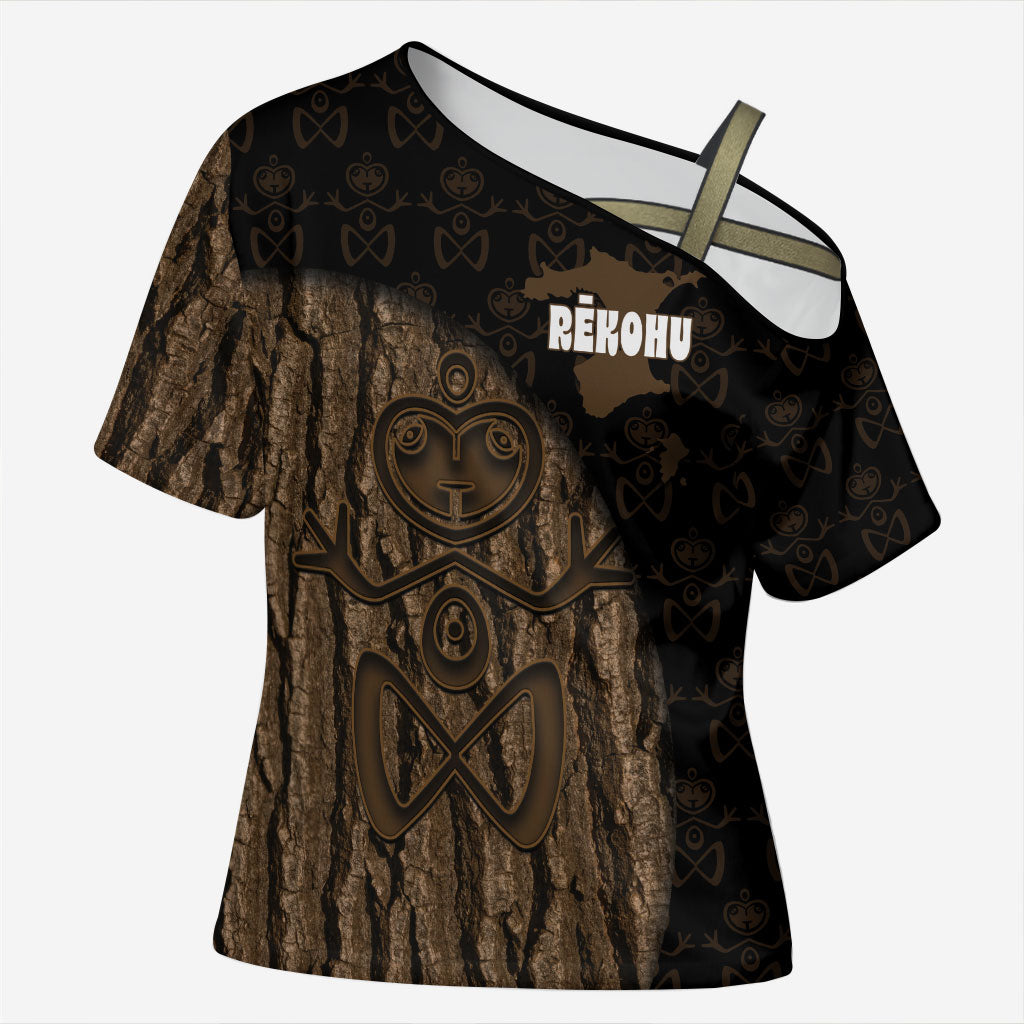 Moriori Kekoru New Zealand Personalised Cross Shoulder Shirt Kopi Rakau Carving Chatham Islands Map LT14 Female Black - Polynesian Pride