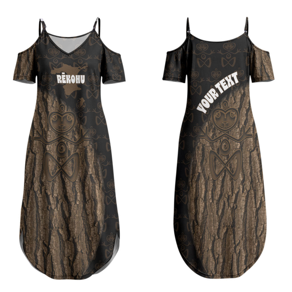 Moriori Kekoru New Zealand Personalised Family Matching Summer Maxi Dress and Hawaiian Shirt Kopi Rakau Carving Chatham Islands Map LT14 Mom's Dress Black - Polynesian Pride
