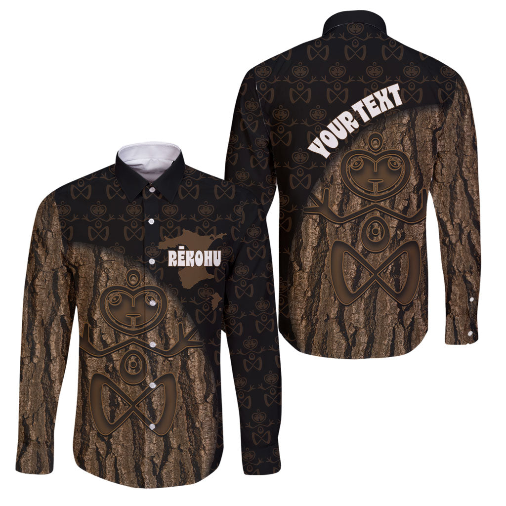 Moriori Kekoru New Zealand Personalised Family Matching Summer Maxi Dress and Hawaiian Shirt Kopi Rakau Carving Chatham Islands Map LT14 Dad's Shirt - Long Sleeve Black - Polynesian Pride
