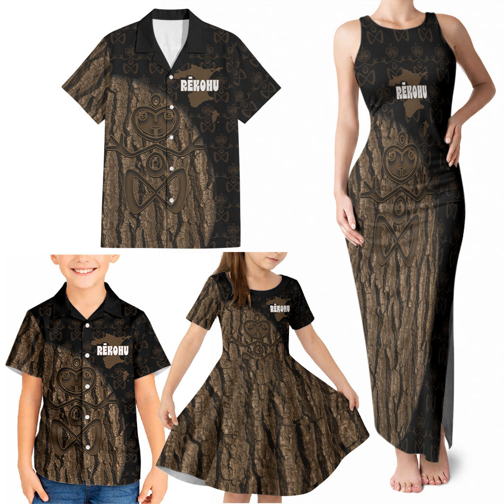Moriori Kekoru New Zealand Personalised Family Matching Tank Maxi Dress and Hawaiian Shirt Kopi Rakau Carving Chatham Islands Map LT14 - Polynesian Pride