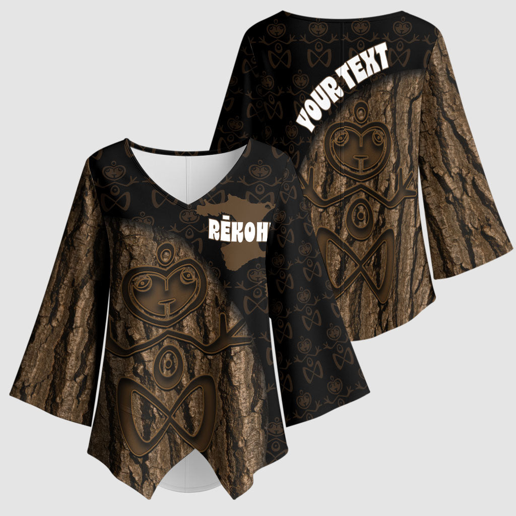 Moriori Kekoru New Zealand Personalised Kimono Sleeve Blouse Kopi Rakau Carving Chatham Islands Map LT14 - Polynesian Pride