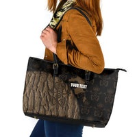 Moriori Kekoru New Zealand Personalised Leather Tote Bag Kopi Rakau Carving Chatham Islands Map LT14 Black - Polynesian Pride