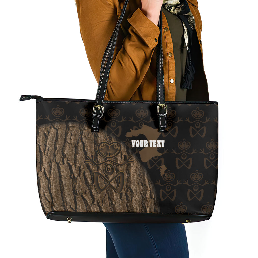 Moriori Kekoru New Zealand Personalised Leather Tote Bag Kopi Rakau Carving Chatham Islands Map LT14 - Polynesian Pride