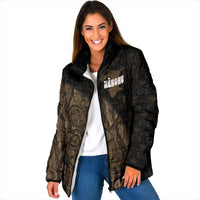 Moriori Kekoru New Zealand Personalised Padded Jacket Kopi Rakau Carving Chatham Islands Map LT14 Women Black - Polynesian Pride
