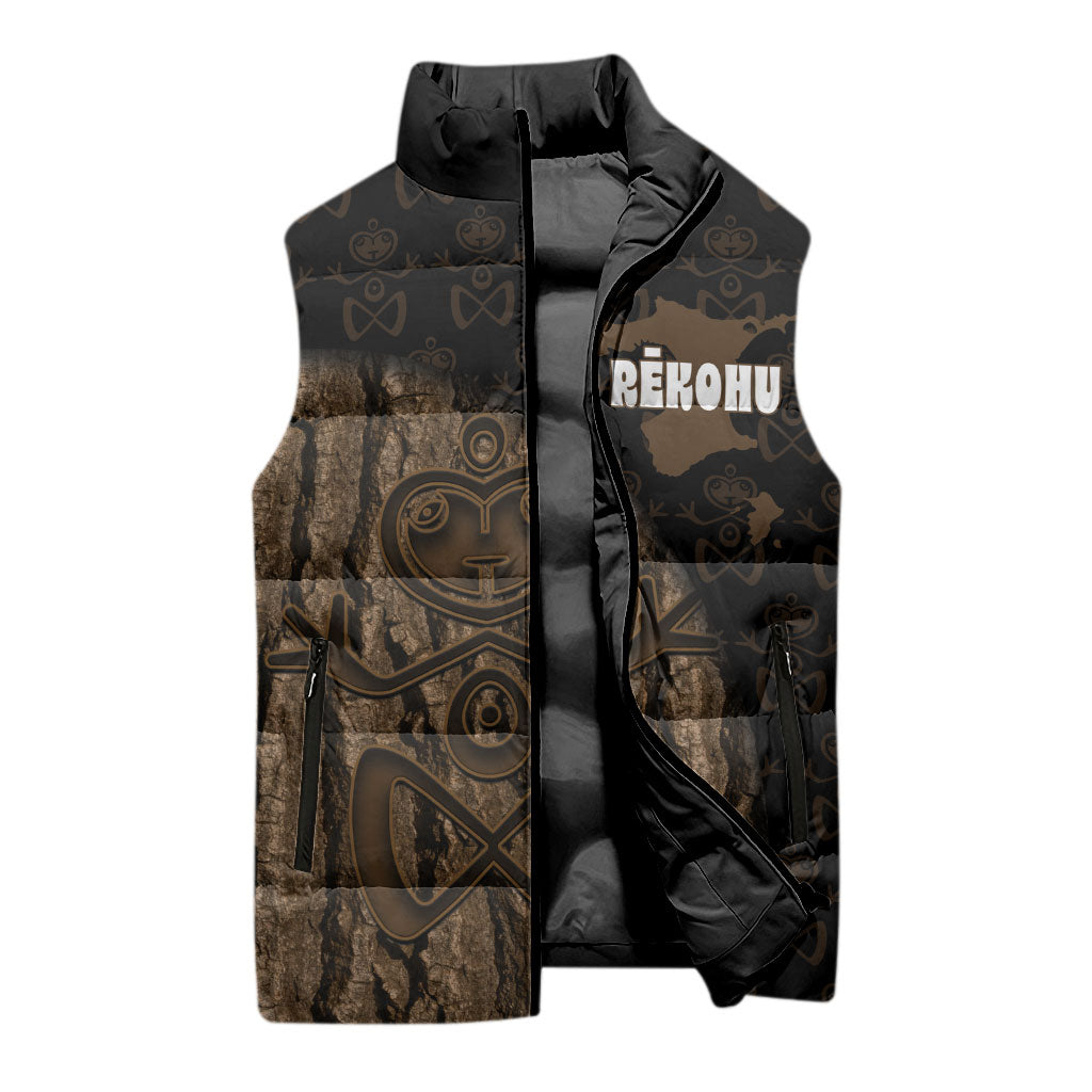 Moriori Kekoru New Zealand Personalised Sleeveless Puffer Jacket Kopi Rakau Carving Chatham Islands Map LT14 - Polynesian Pride