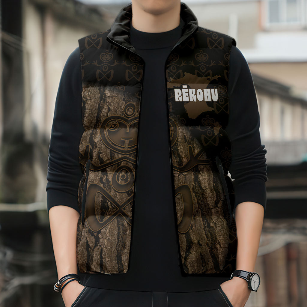 Moriori Kekoru New Zealand Personalised Sleeveless Puffer Jacket Kopi Rakau Carving Chatham Islands Map LT14 - Polynesian Pride