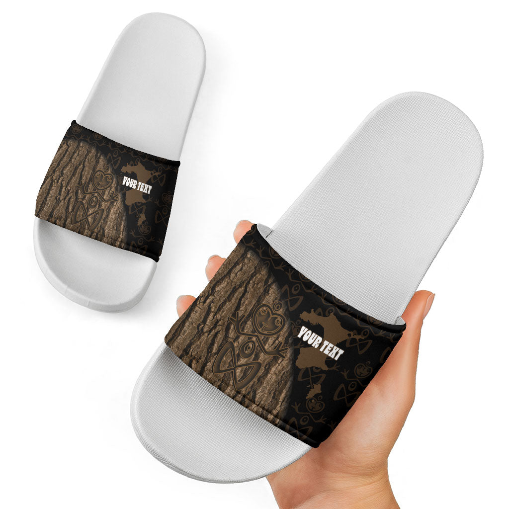 Moriori Kekoru New Zealand Personalised Slide Sandals Kopi Rakau Carving Chatham Islands Map LT14 - Polynesian Pride