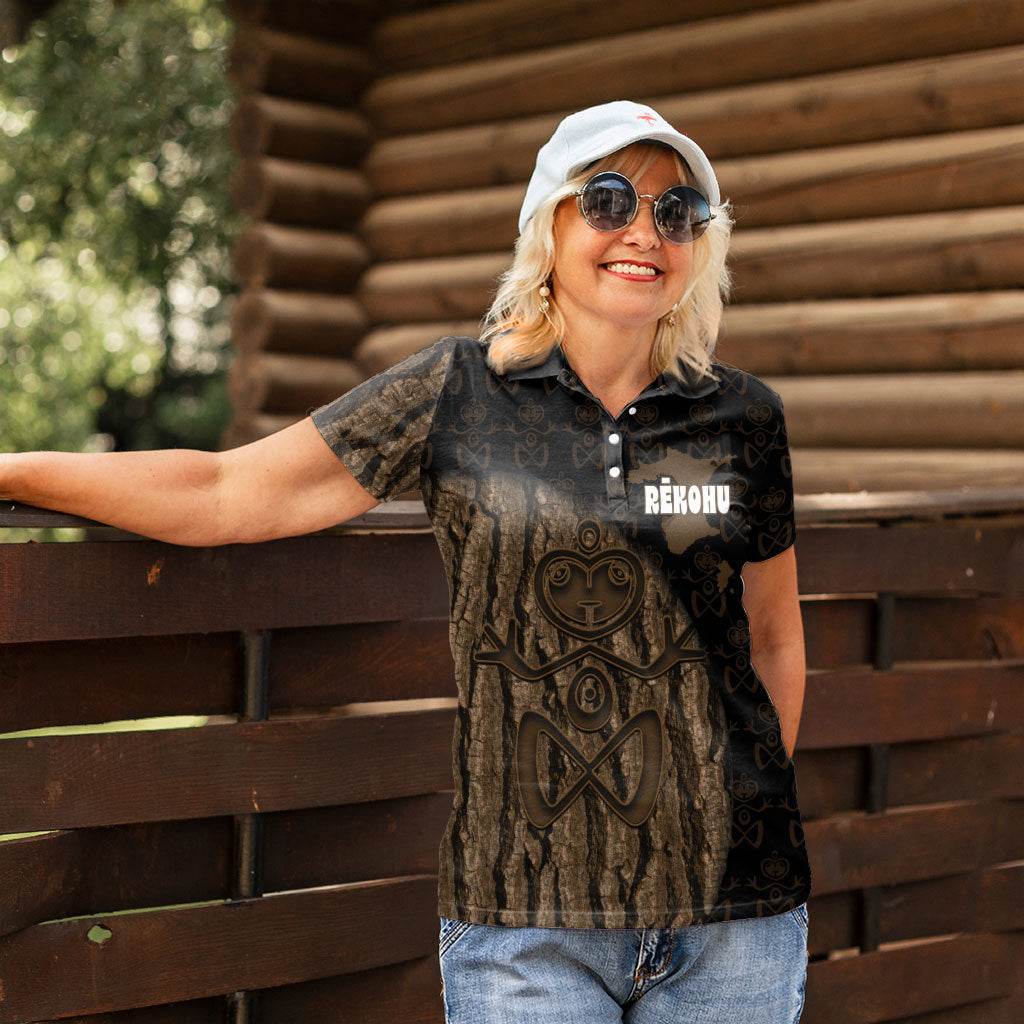 Moriori Kekoru New Zealand Personalised Women Polo Shirt Kopi Rakau Carving Chatham Islands Map LT14 - Polynesian Pride