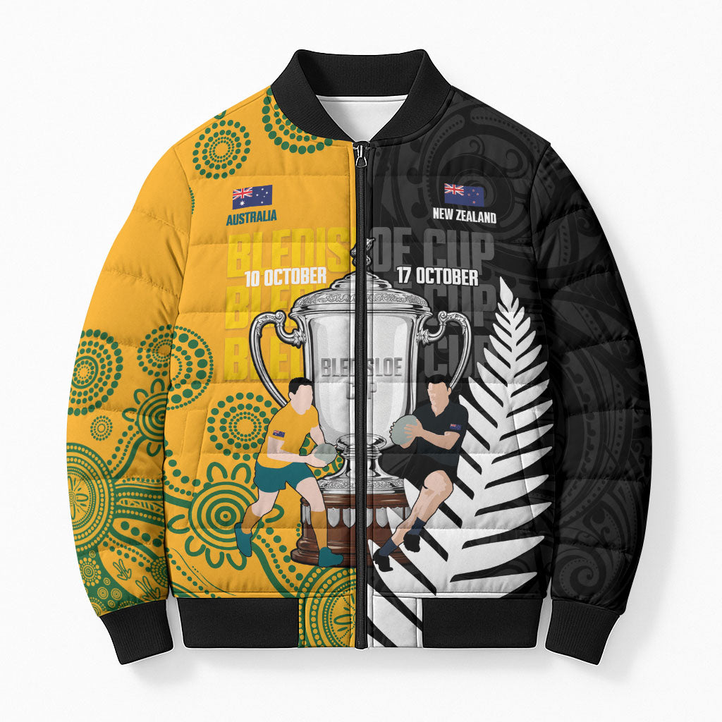 New Zealand Australia Rugby Bledisloe 2026 Custom Bomber Puffer Jacket Champion Trophy Maori Aboriginal Art LT14 Unisex Multicolor - Polynesian Pride