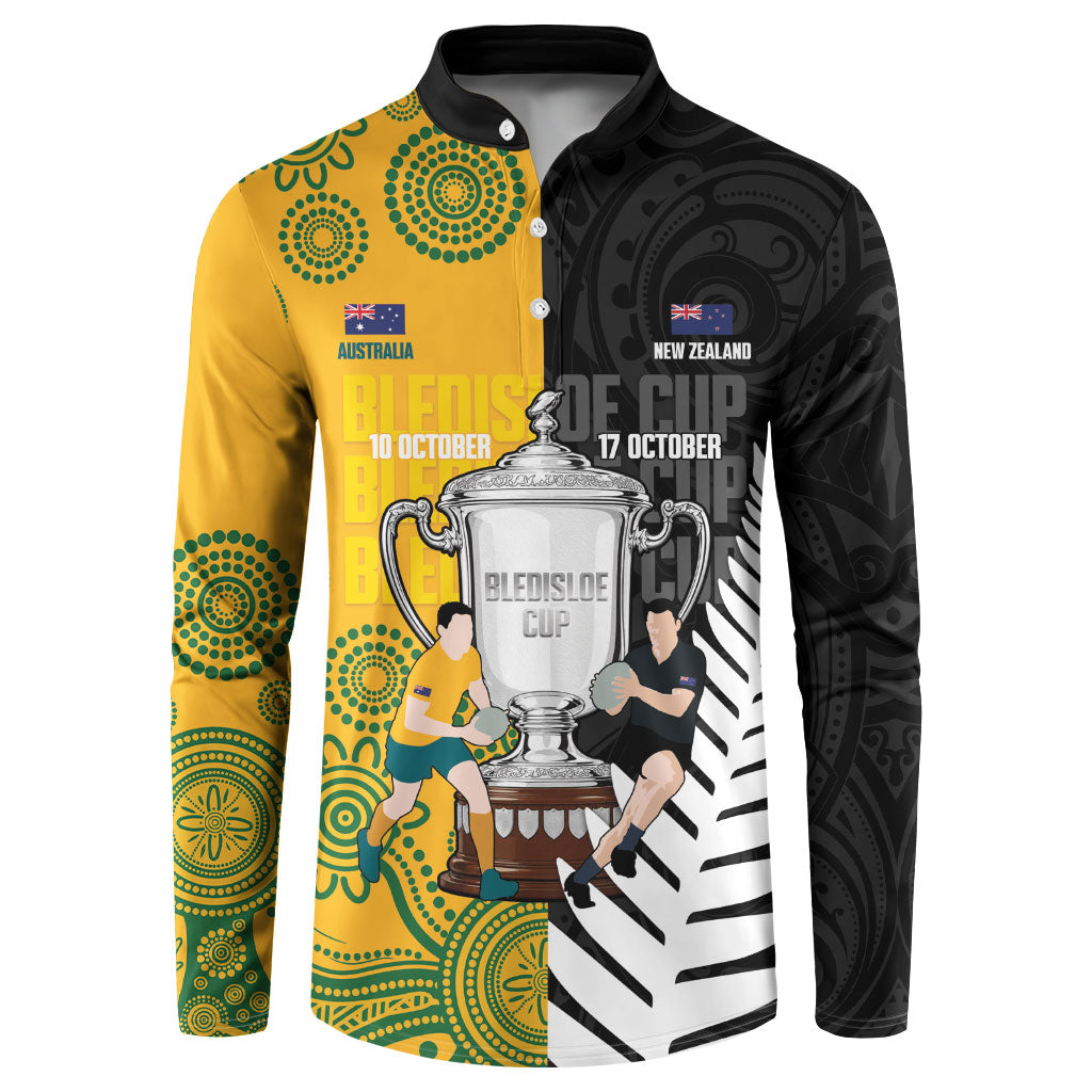 New Zealand Australia Rugby Bledisloe 2026 Custom Button Sweatshirt Champion Trophy Maori Aboriginal Art LT14 Multicolor - Polynesian Pride