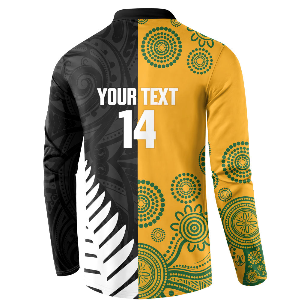 New Zealand Australia Rugby Bledisloe 2026 Custom Button Sweatshirt Champion Trophy Maori Aboriginal Art LT14 - Polynesian Pride