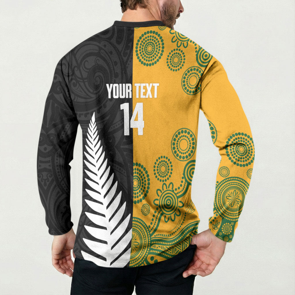 New Zealand Australia Rugby Bledisloe 2026 Custom Button Sweatshirt Champion Trophy Maori Aboriginal Art LT14 - Polynesian Pride