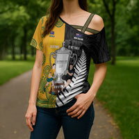 New Zealand Australia Rugby Bledisloe 2026 Custom Cross Shoulder Shirt Champion Trophy Maori Aboriginal Art LT14 - Polynesian Pride