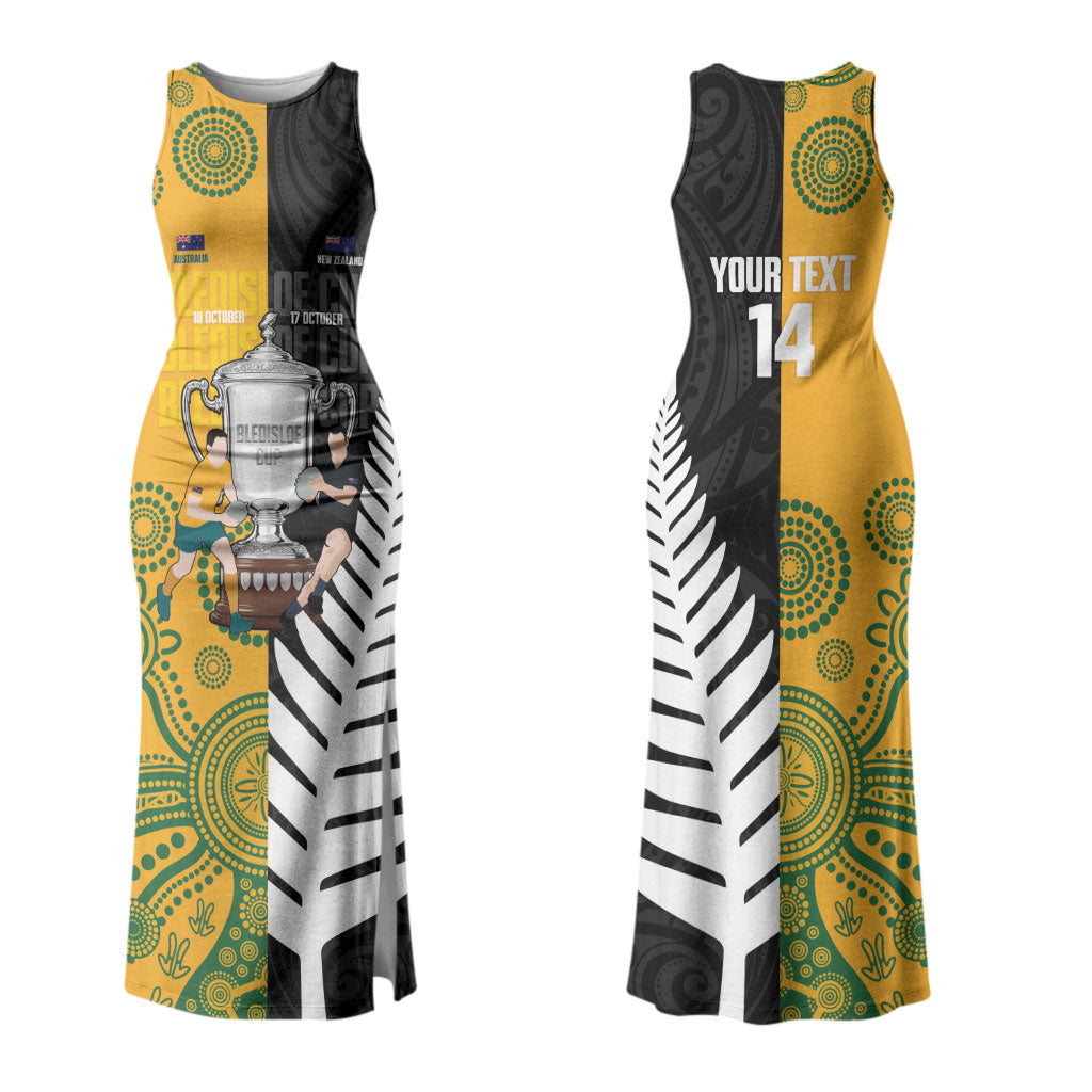 New Zealand Australia Rugby Bledisloe 2026 Custom Family Matching Tank Maxi Dress and Hawaiian Shirt Champion Trophy Maori Aboriginal Art LT14 Mom's Dress Multicolor - Polynesian Pride