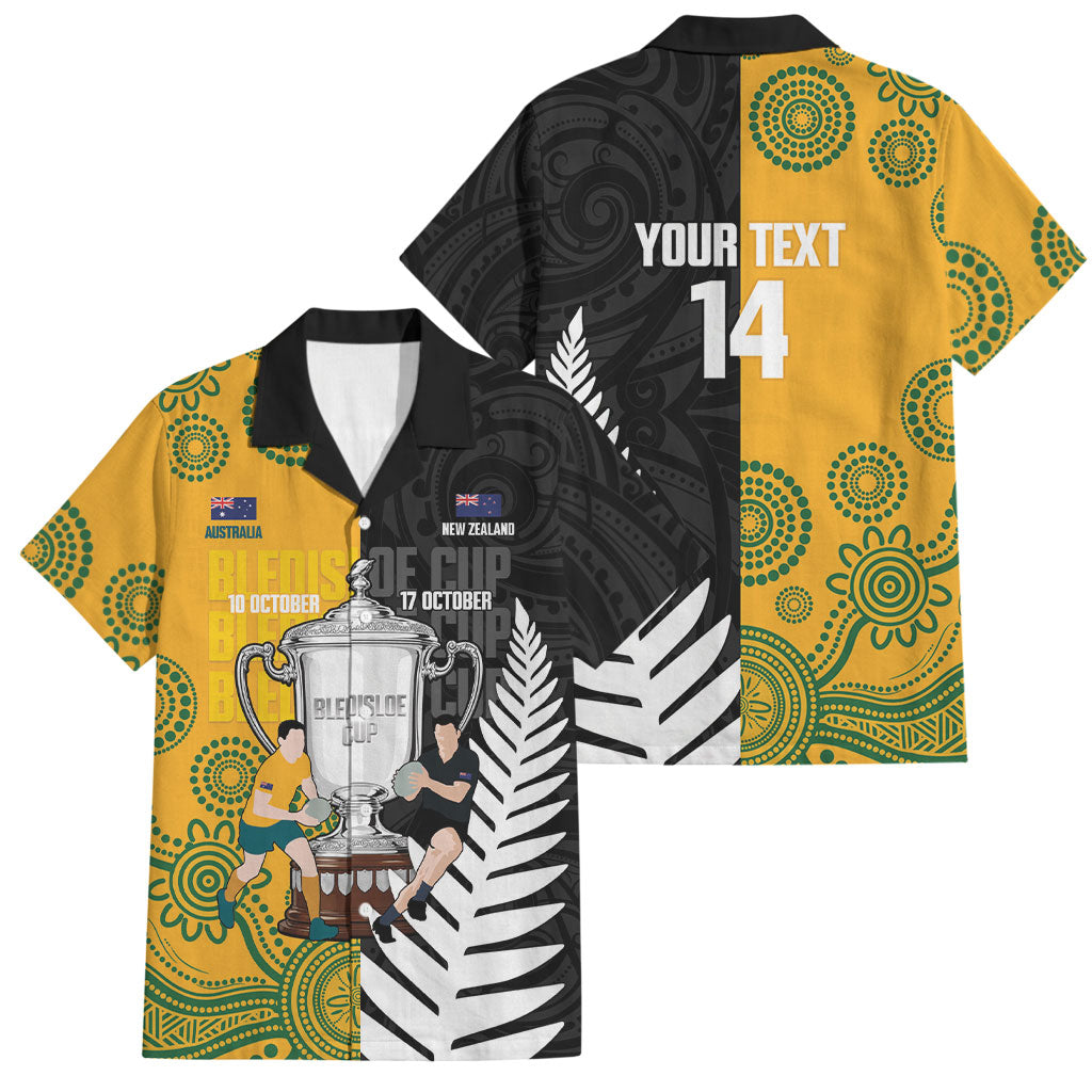 New Zealand Australia Rugby Bledisloe 2026 Custom Family Matching Tank Maxi Dress and Hawaiian Shirt Champion Trophy Maori Aboriginal Art LT14 Dad's Shirt - Short Sleeve Multicolor - Polynesian Pride