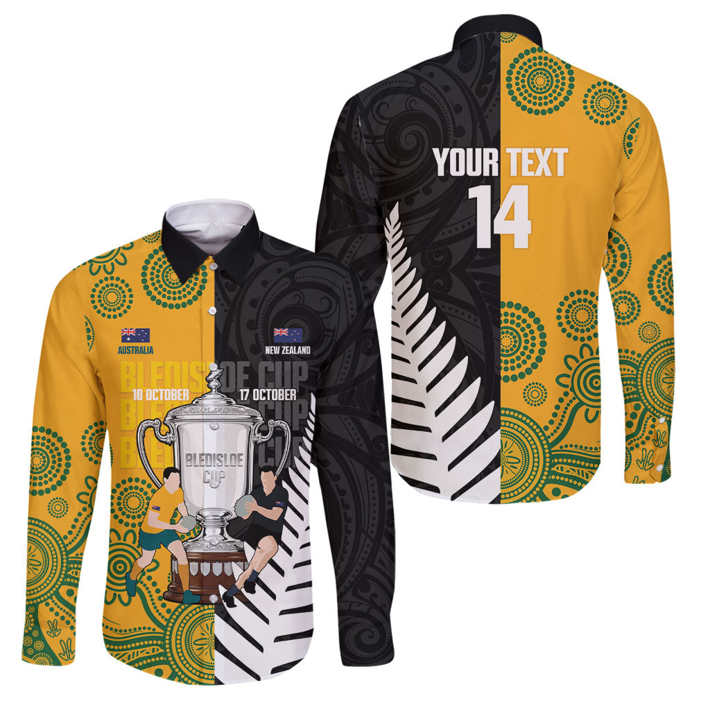 New Zealand Australia Rugby Bledisloe 2026 Custom Family Matching Tank Maxi Dress and Hawaiian Shirt Champion Trophy Maori Aboriginal Art LT14 Dad's Shirt - Long Sleeve Multicolor - Polynesian Pride