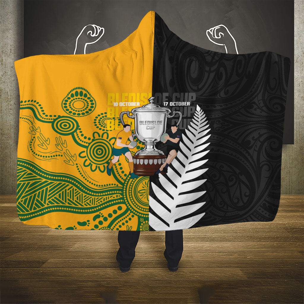 New Zealand Australia Rugby Bledisloe 2026 Hooded Blanket Champion Trophy Maori Aboriginal Art LT14 - Polynesian Pride