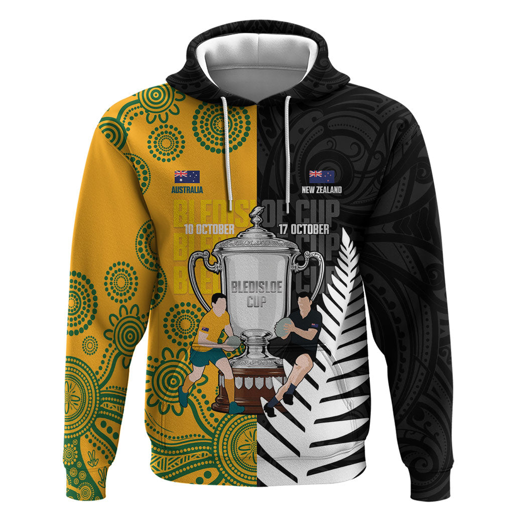 New Zealand Australia Rugby Bledisloe 2026 Custom Hoodie Champion Trophy Maori Aboriginal Art LT14 Pullover Hoodie Multicolor - Polynesian Pride