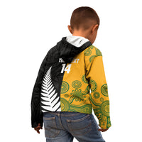 New Zealand Australia Rugby Bledisloe 2026 Custom Kid Hoodie Champion Trophy Maori Aboriginal Art LT14 - Polynesian Pride