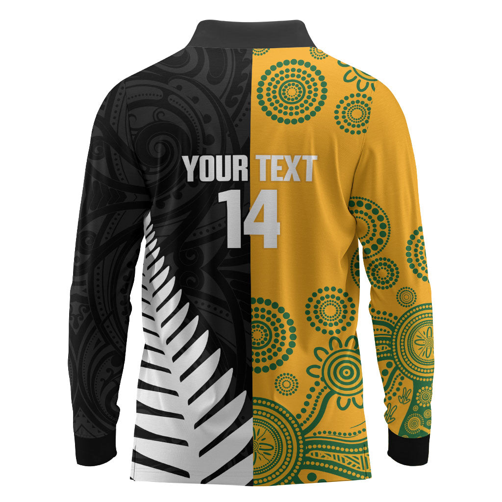 New Zealand Australia Rugby Bledisloe 2026 Custom Long Sleeve Polo Shirt Champion Trophy Maori Aboriginal Art LT14 - Polynesian Pride