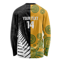 New Zealand Australia Rugby Bledisloe 2026 Custom Long Sleeve Shirt Champion Trophy Maori Aboriginal Art LT14 - Polynesian Pride