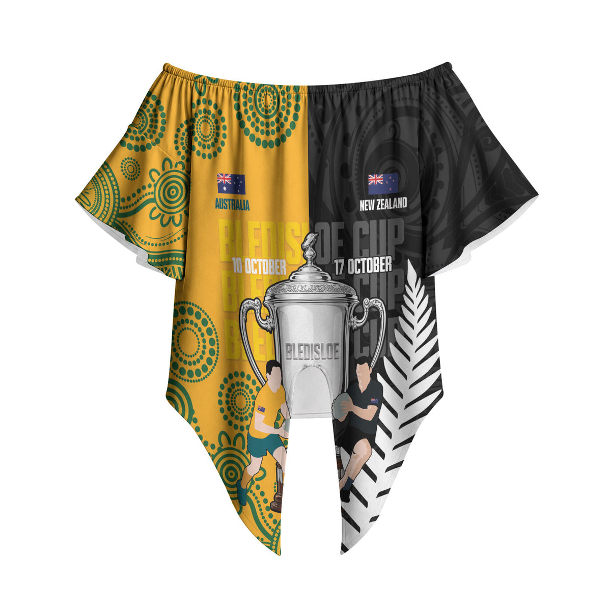 New Zealand Australia Rugby Bledisloe 2026 Custom Off Shoulder Wrap Waist Top Champion Trophy Maori Aboriginal Art LT14 - Polynesian Pride