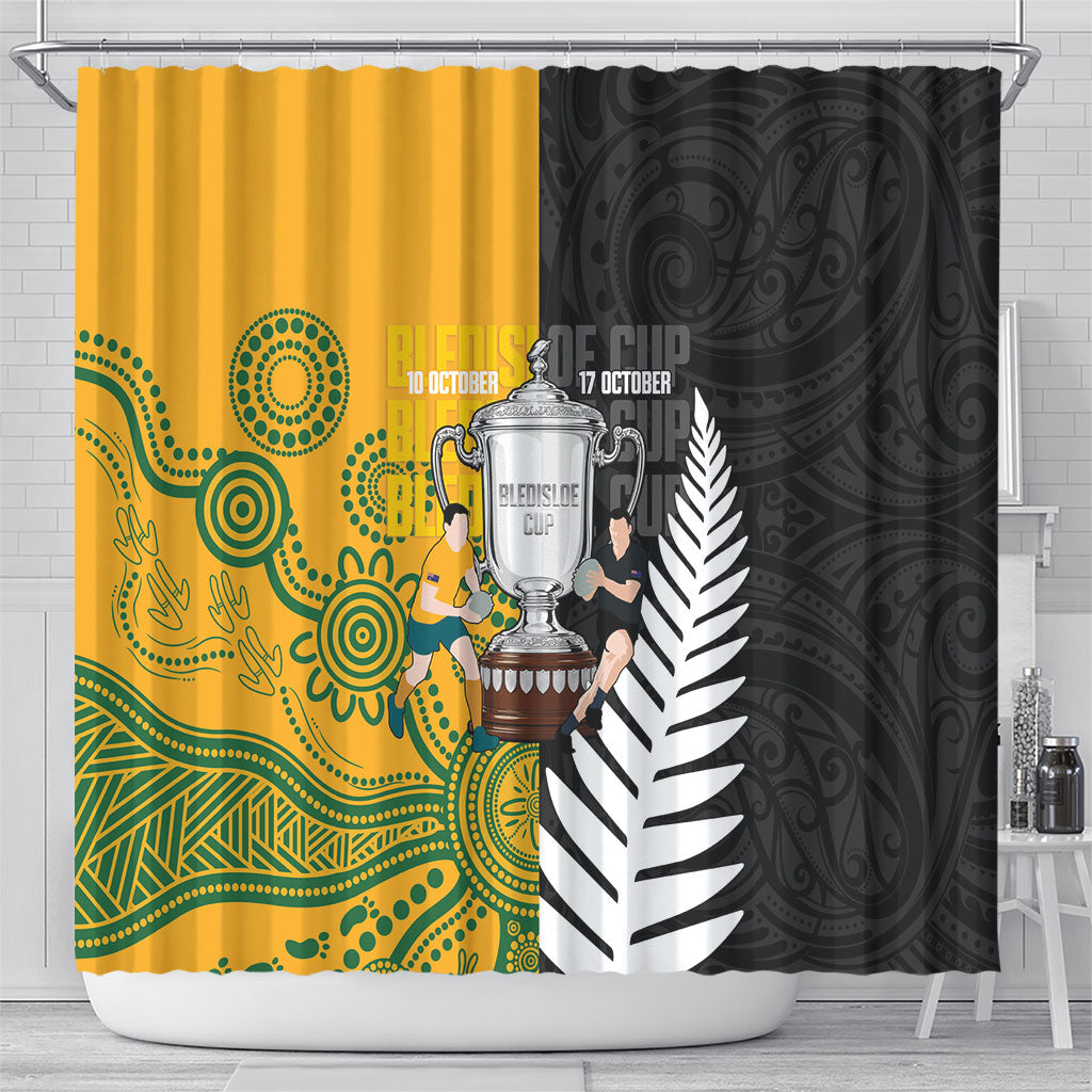 New Zealand Australia Rugby Bledisloe 2026 Shower Curtain Champion Trophy Maori Aboriginal Art LT14 - Polynesian Pride