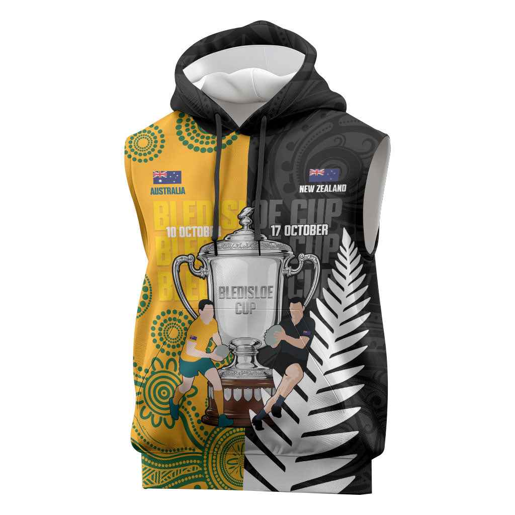 New Zealand Australia Rugby Bledisloe 2026 Custom Sleeveless Hoodie Champion Trophy Maori Aboriginal Art LT14 Multicolor - Polynesian Pride
