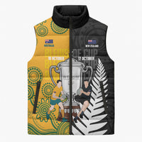 New Zealand Australia Rugby Bledisloe 2026 Custom Sleeveless Puffer Jacket Champion Trophy Maori Aboriginal Art LT14 Unisex Multicolor - Polynesian Pride
